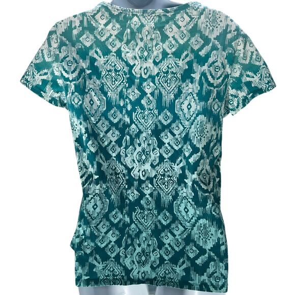 Style Co Top Women Size M Green White Short Sleeves Casual Stretch Cotton Boho - Picture 2 of 5